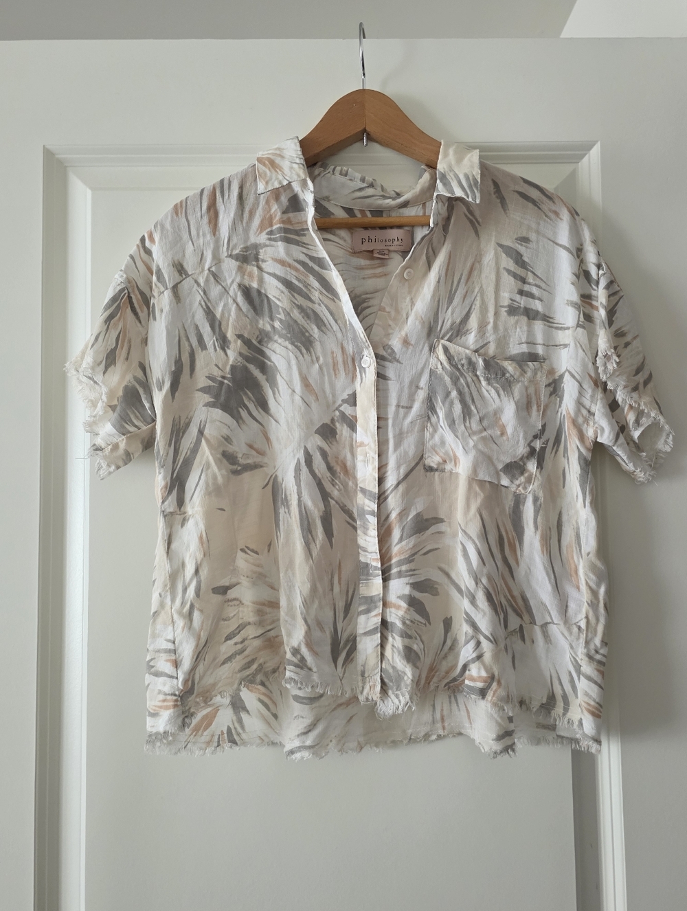 Philosophy Tropical Boho Minimalist Button Up Short Sleeve Womens M Rayon